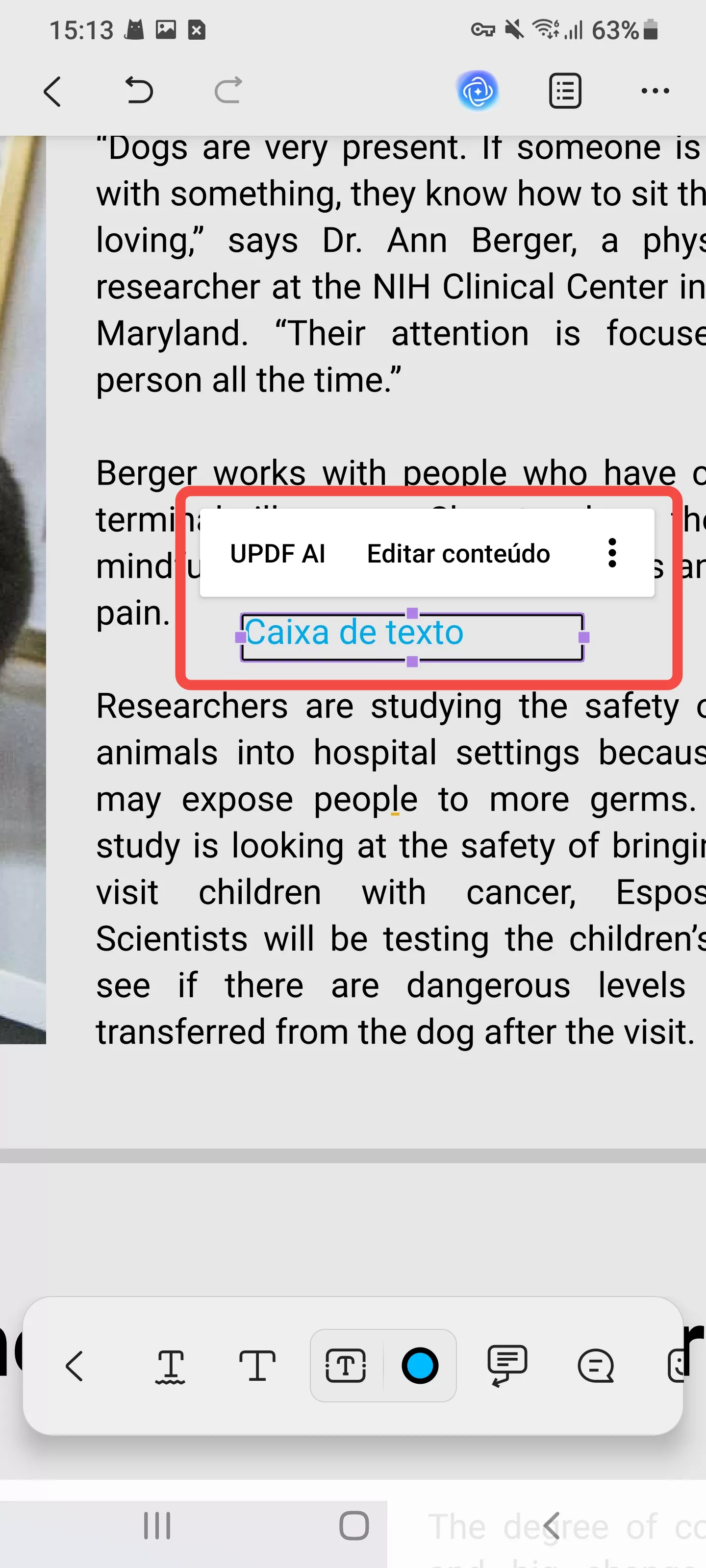 editar uma caixa de texto