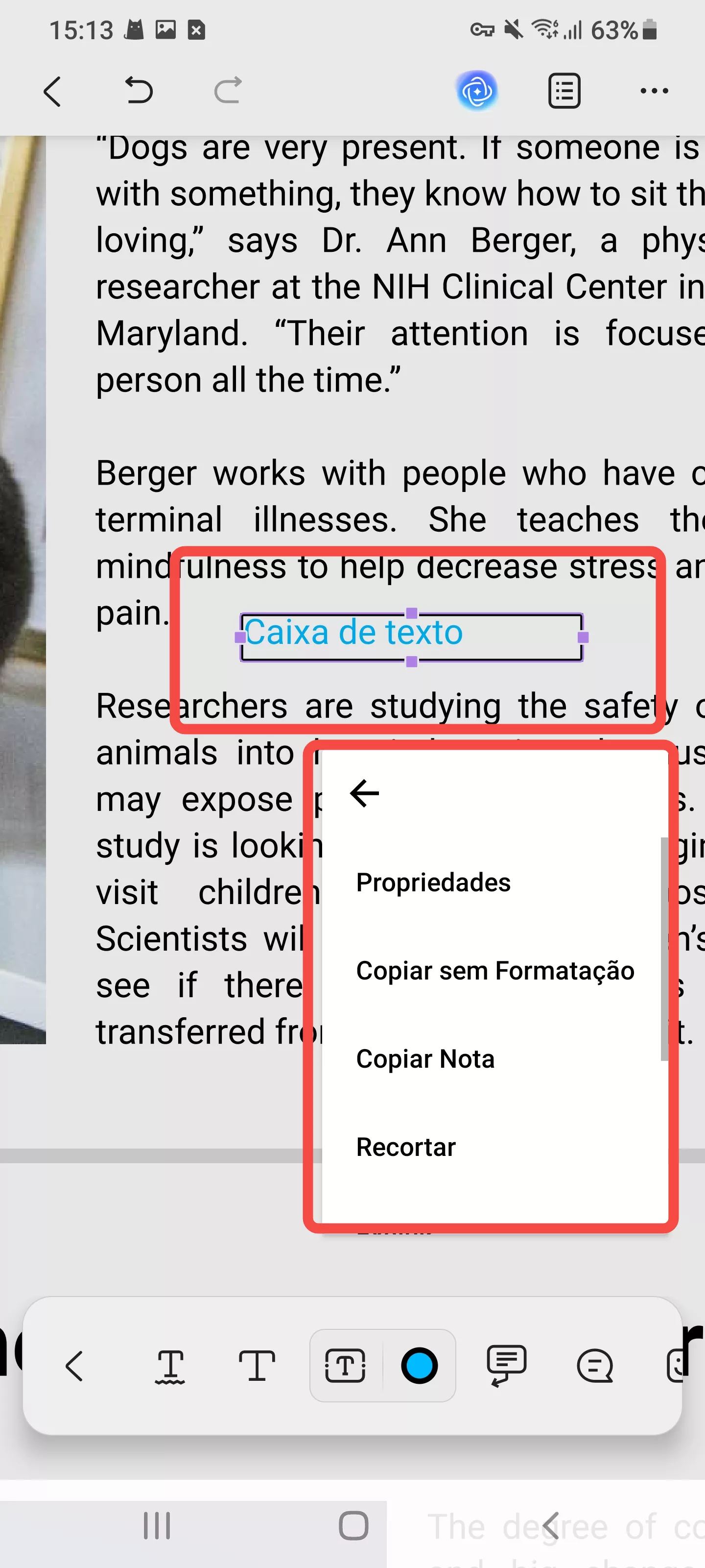 editar uma caixa de texto