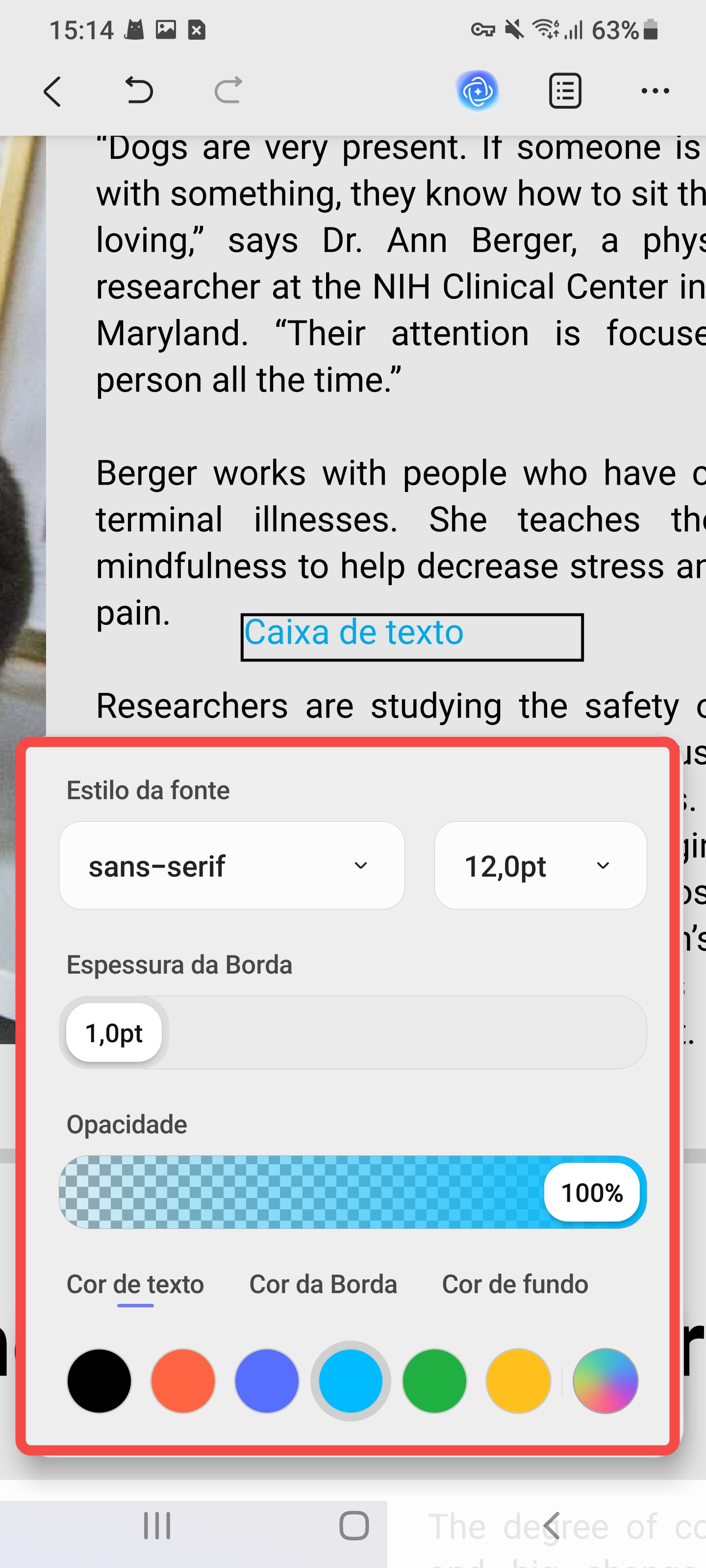 editar uma caixa de texto