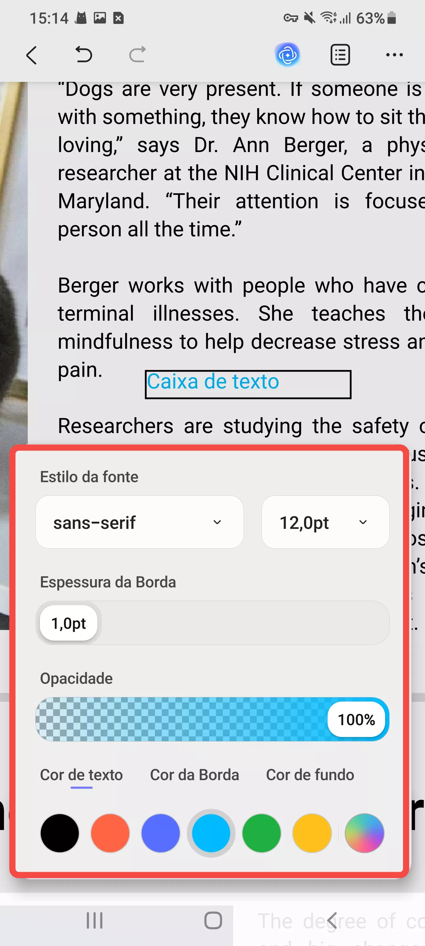 editar uma caixa de texto