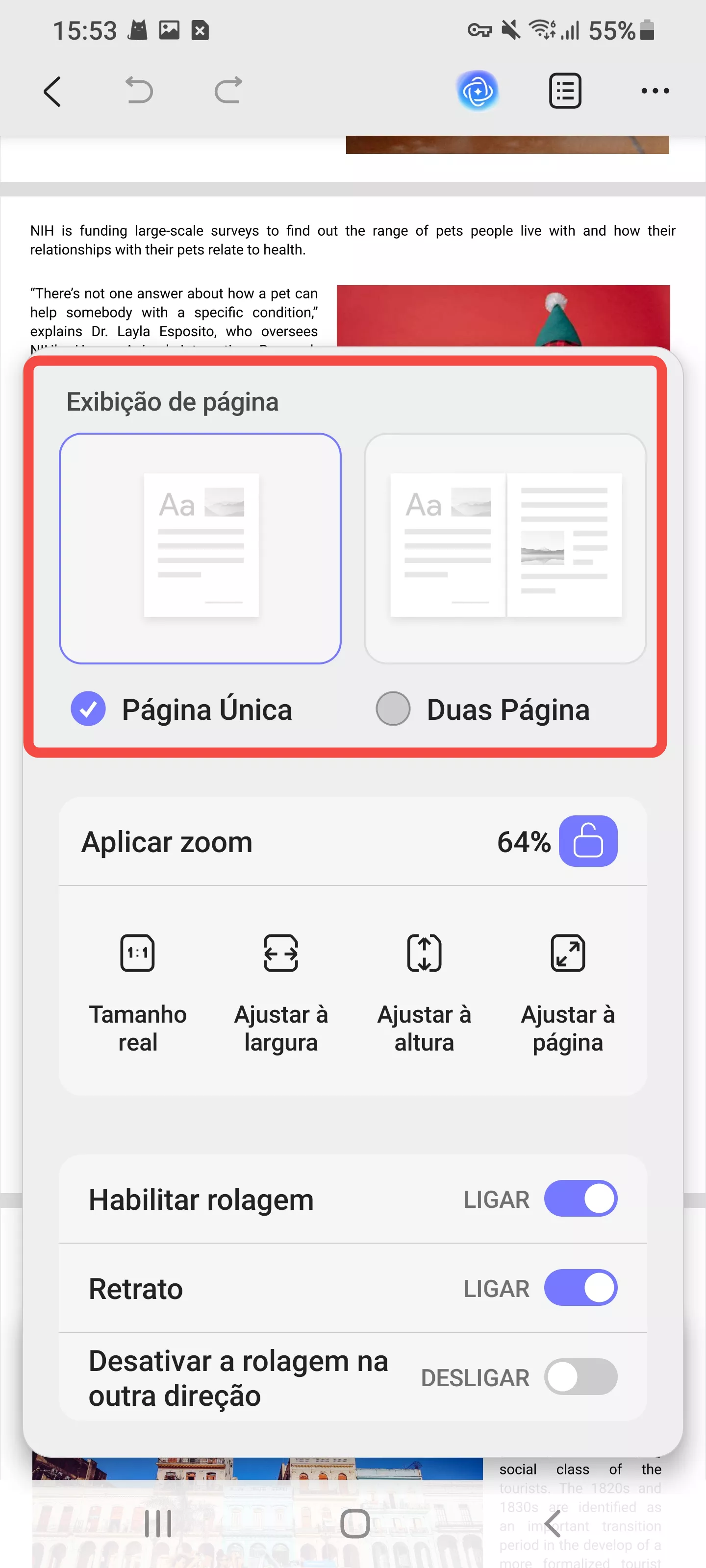 escolher visualização de página única ou de duas páginas