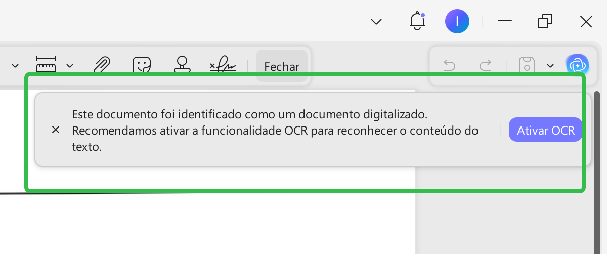 exibe automaticamente uma sugestão para executar o OCR