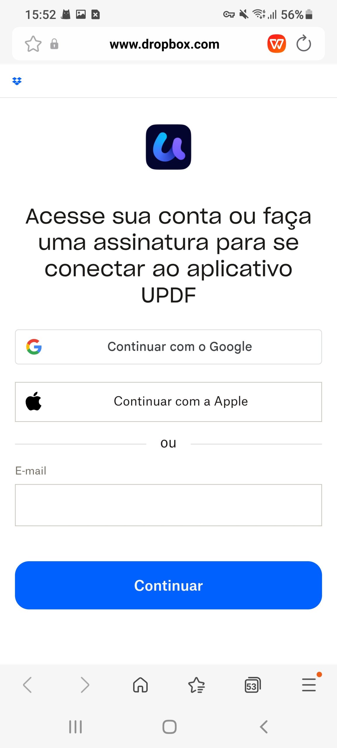 fazer login ou criar conta no dropbox