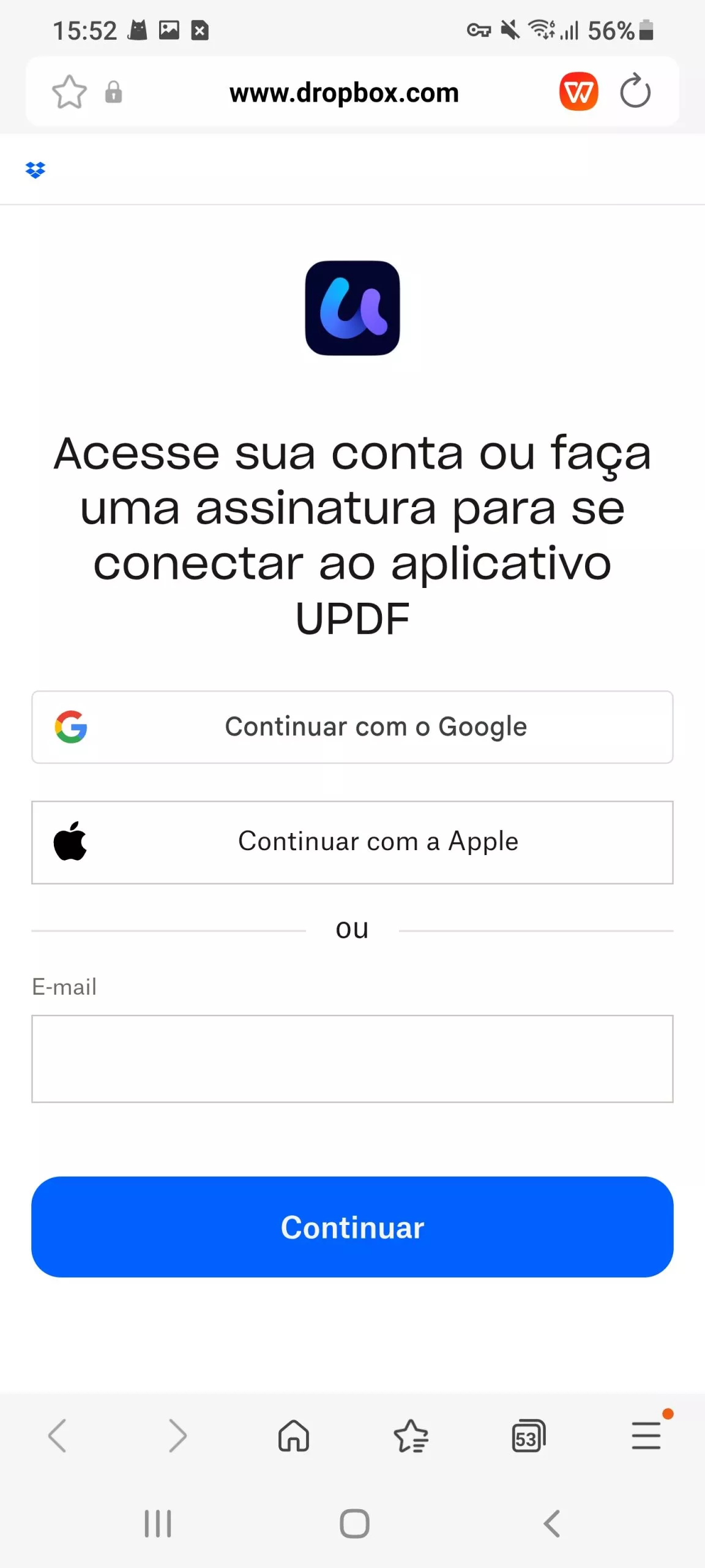 fazer login ou criar conta no dropbox