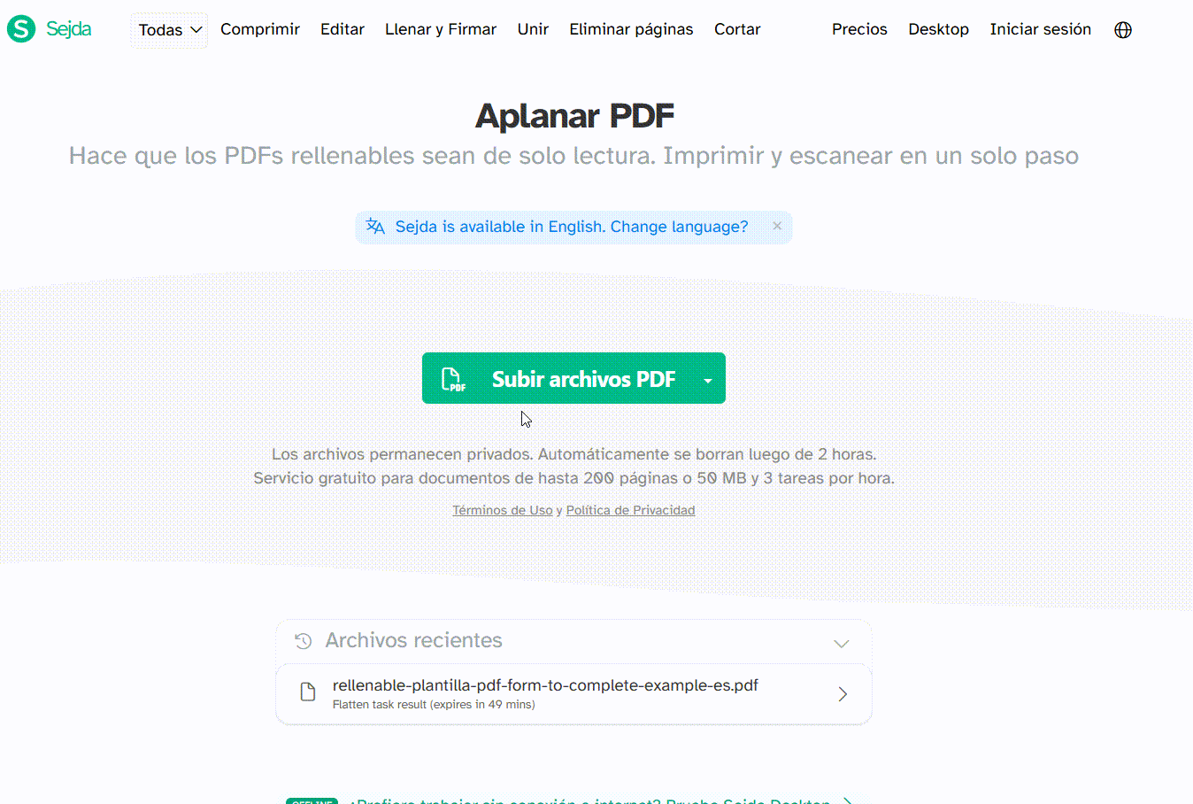 Cómo aplanar un PDF con Sejda