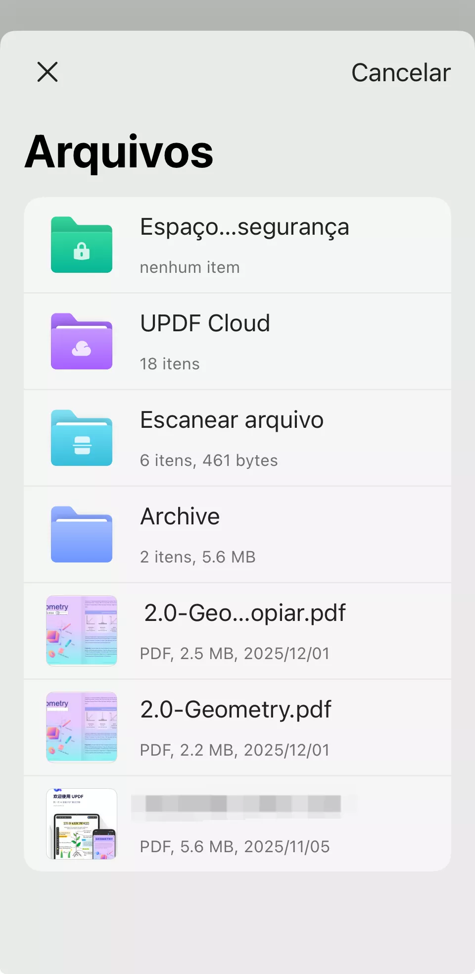 importar arquivo pdf do updf