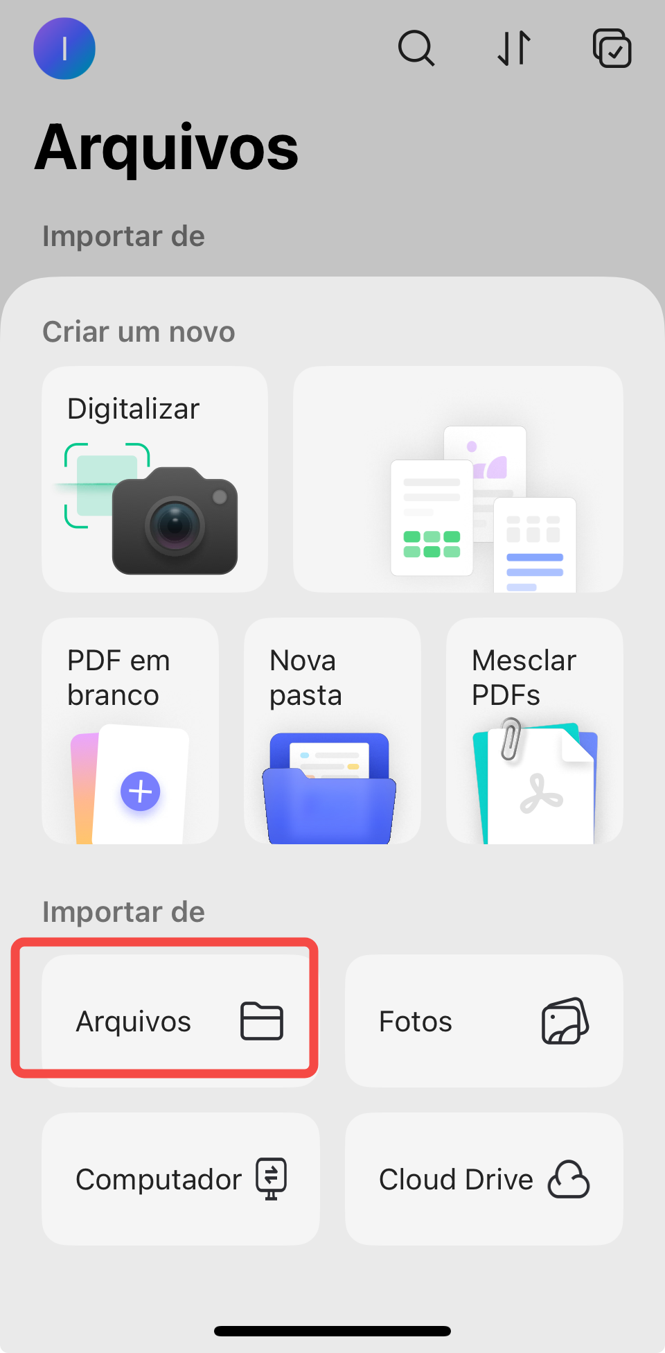 importar de arquivos