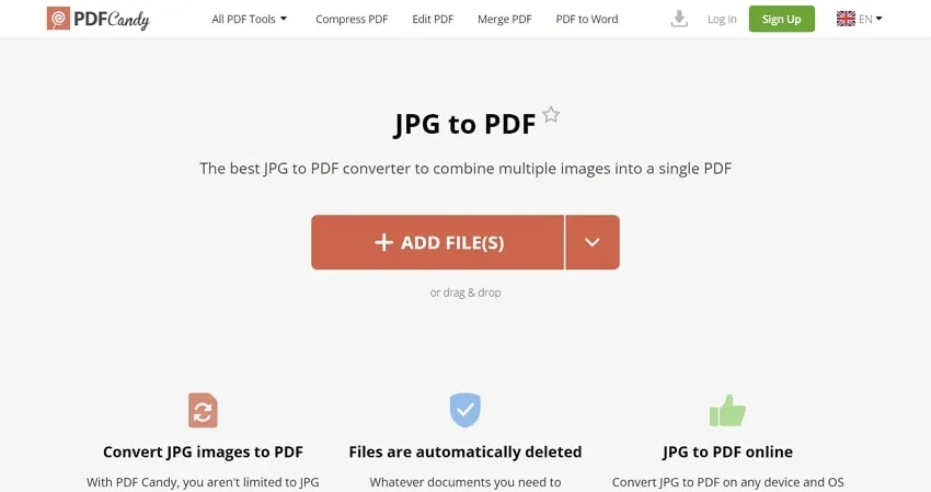 jpg to pdf converter pdfcandy interface