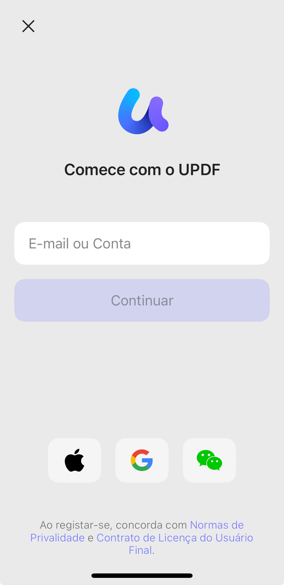 comece com o updf