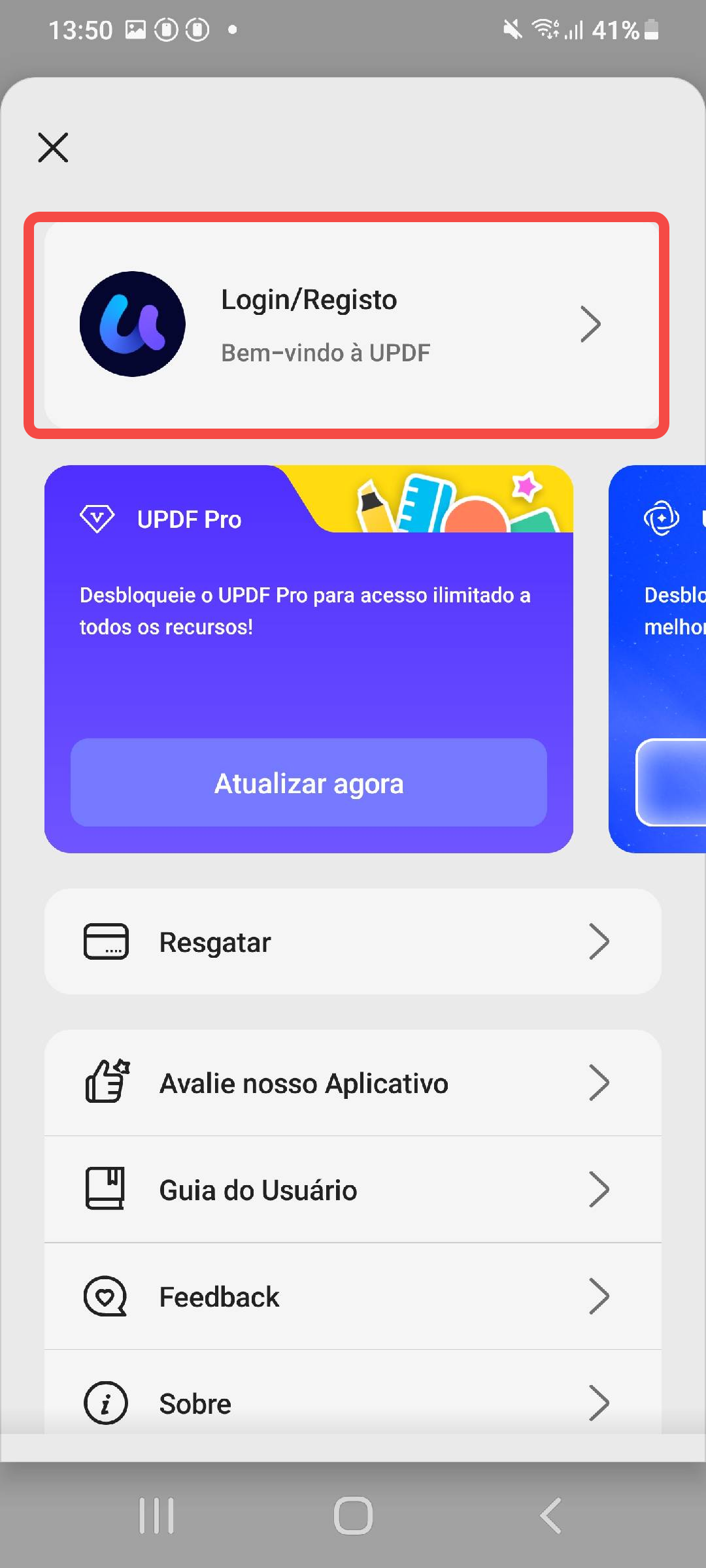 login e registo