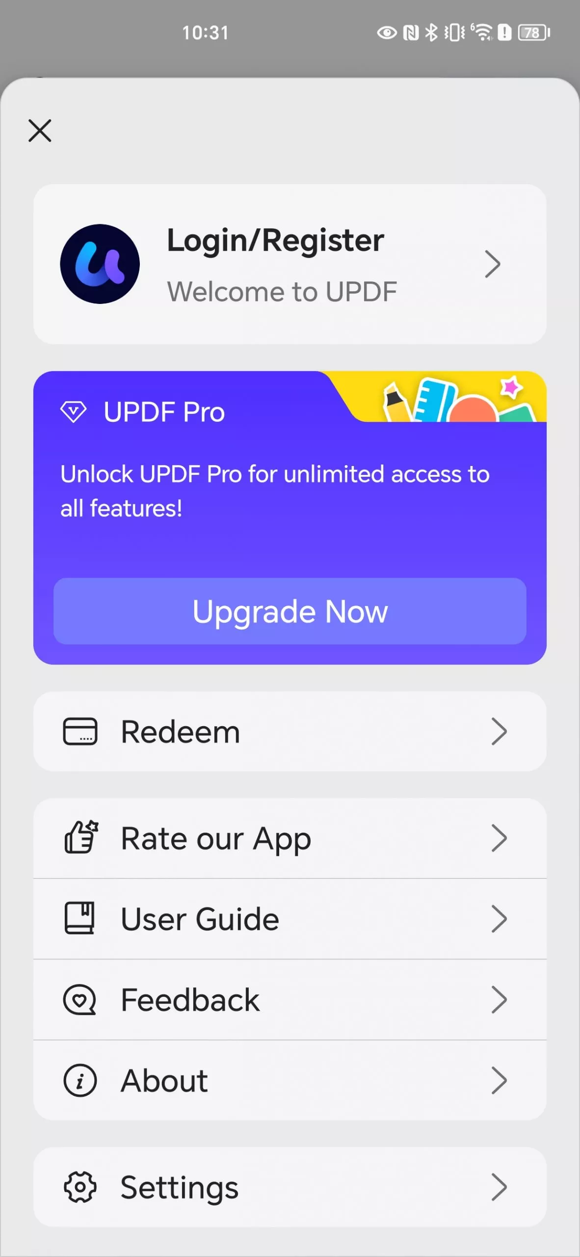 login to updf android