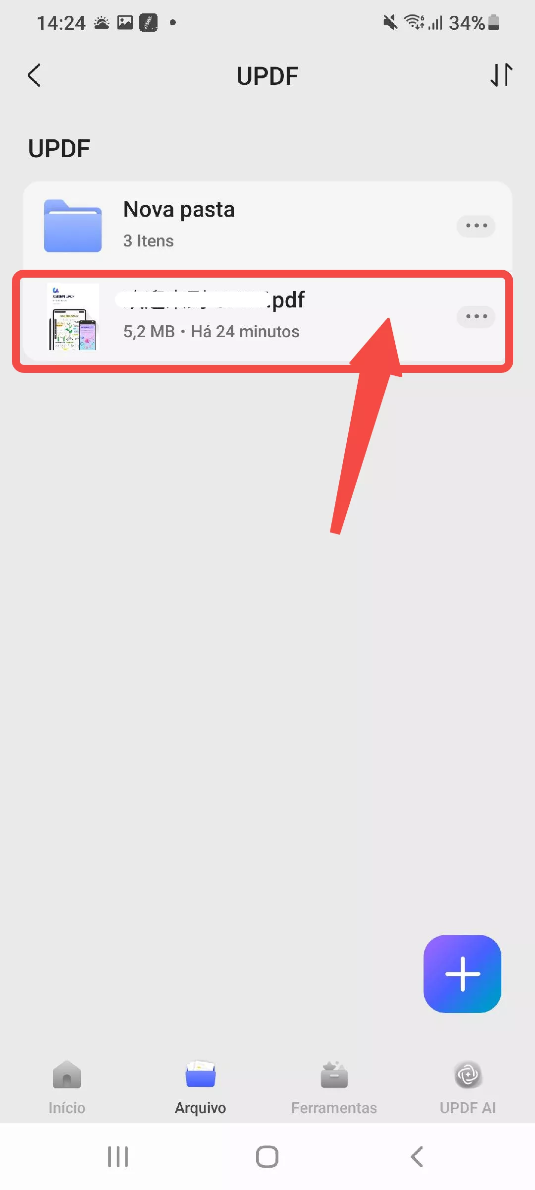 pressionar e segurar o pdf