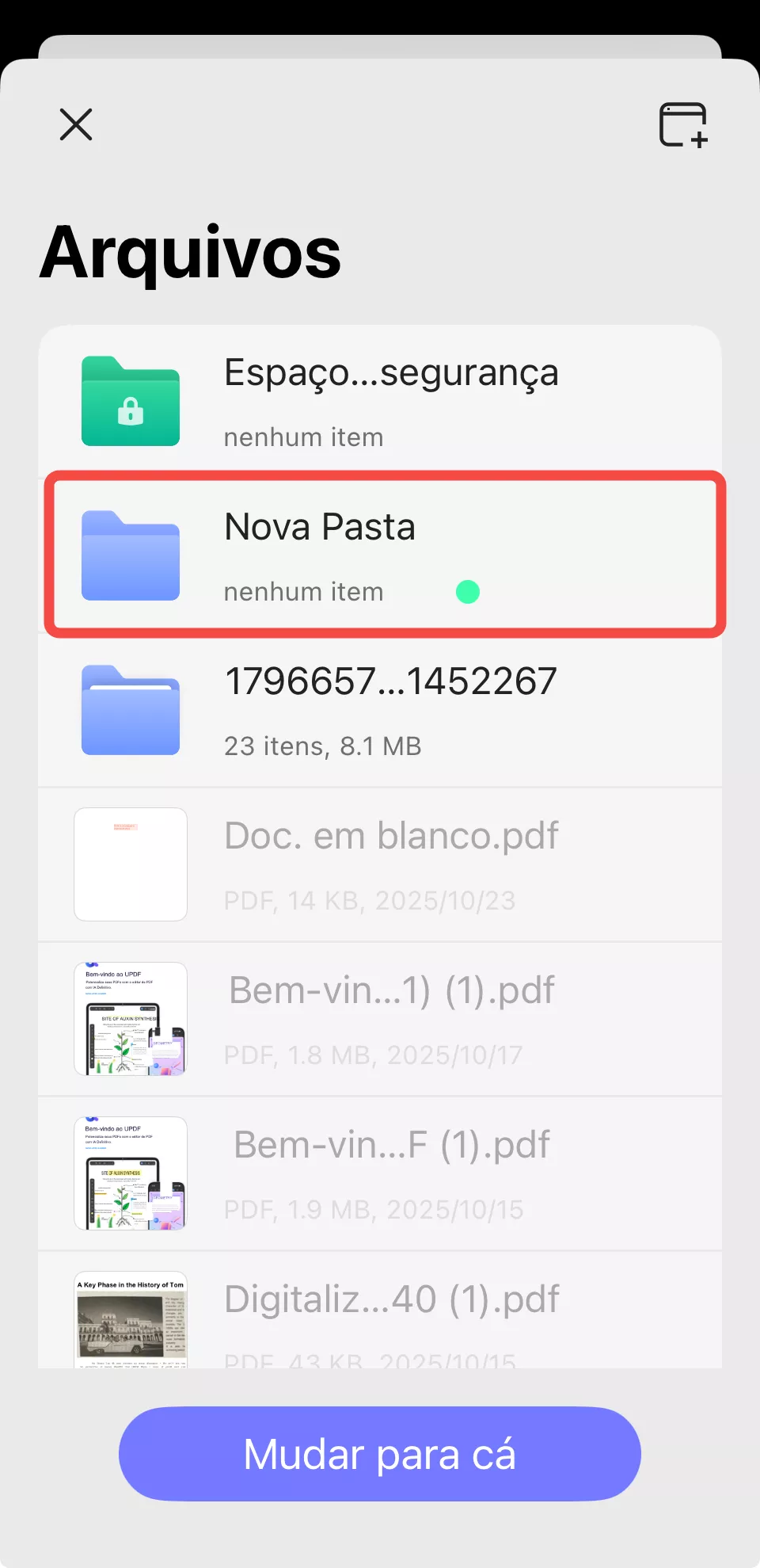 mover seus arquivos existentes para sua pasta