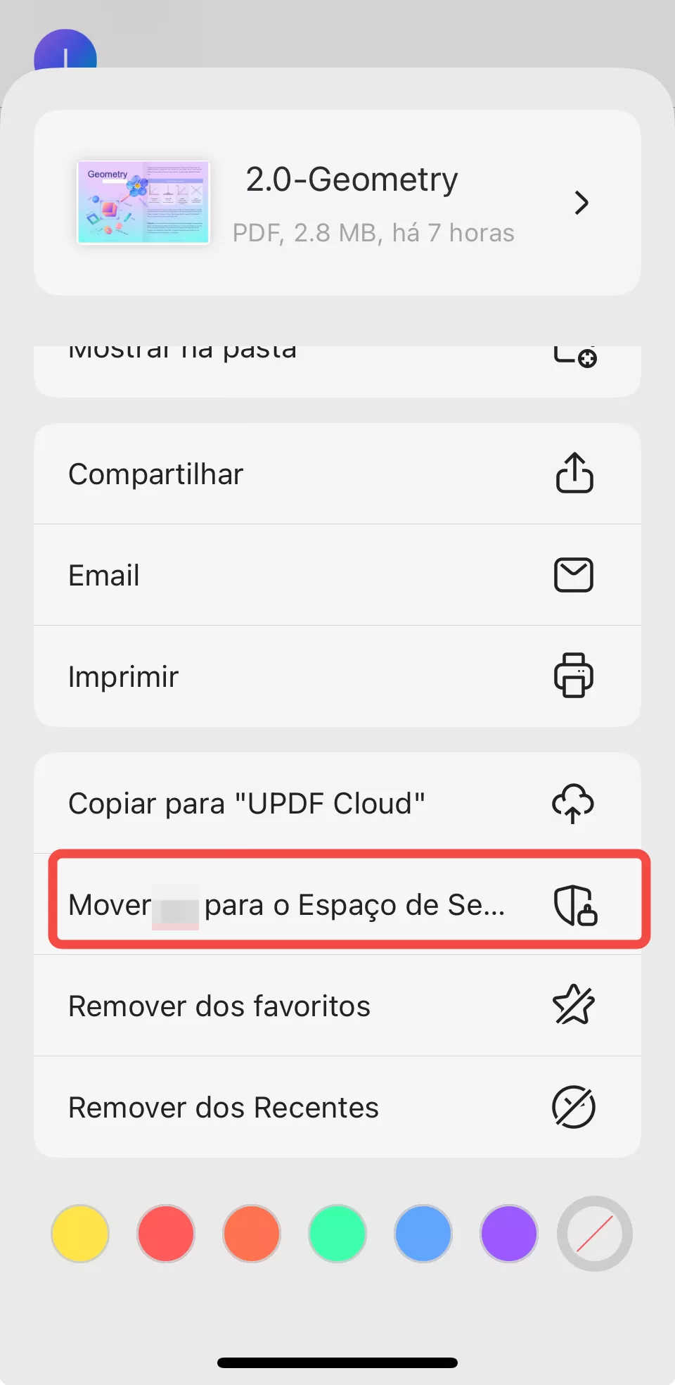 mover para o espaço de segurança