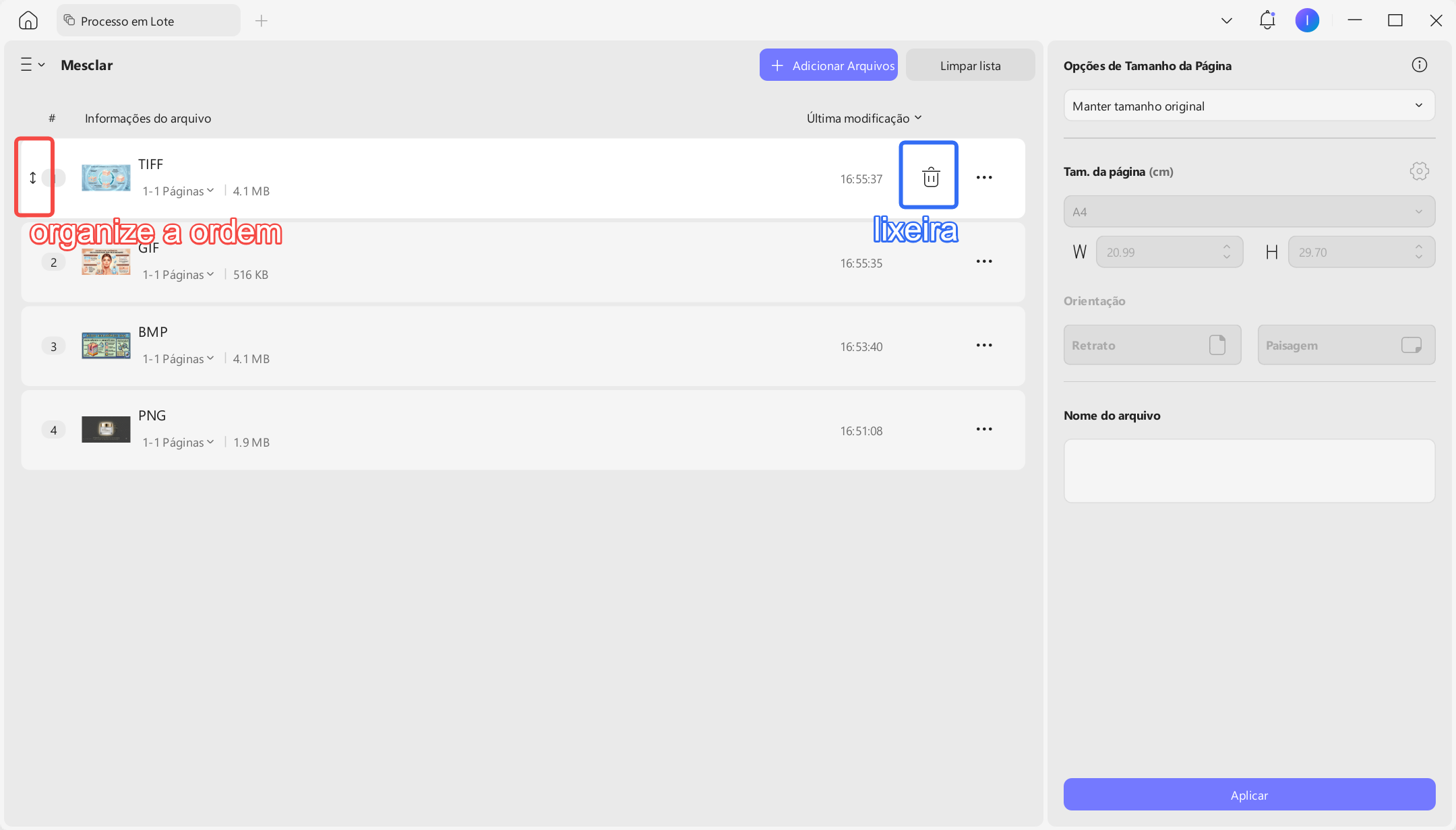 organize a ordem e use lixeira no pdf com UPDF