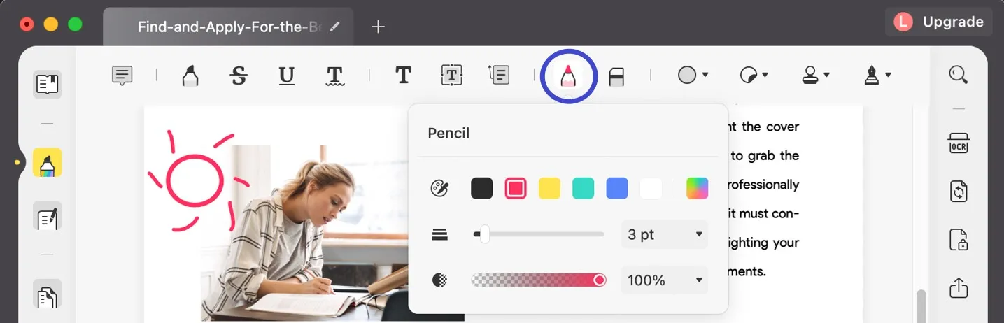 pencil tool in updf mac
