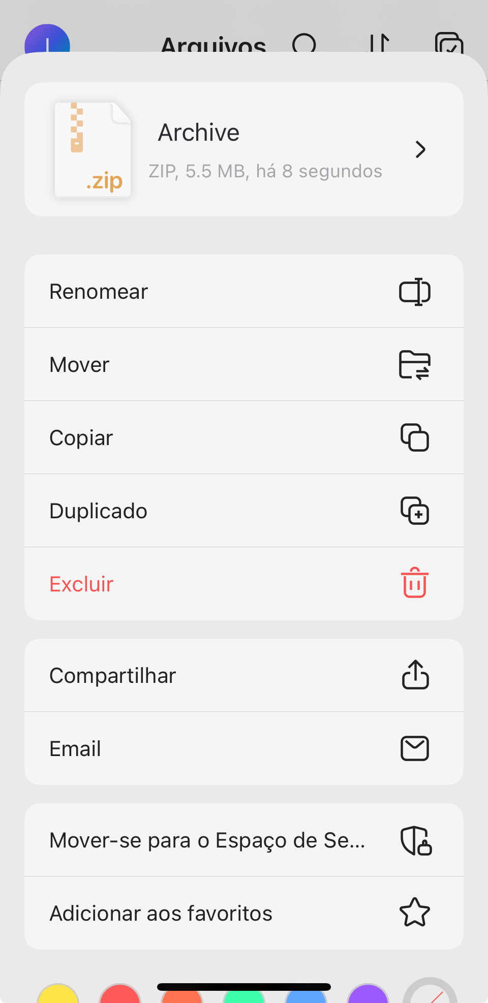 executar outras opções no arquivo zip