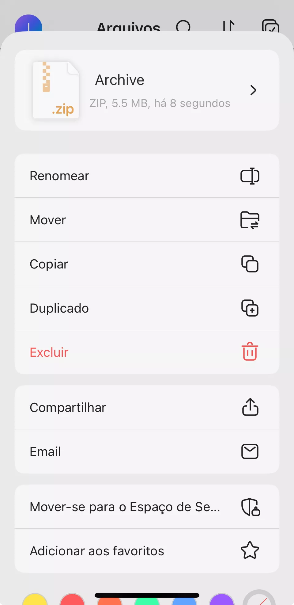 executar outras opções no arquivo zip