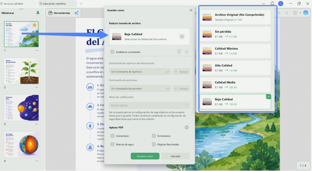 Elegir el nivel de compresión de un PDF en UPDF