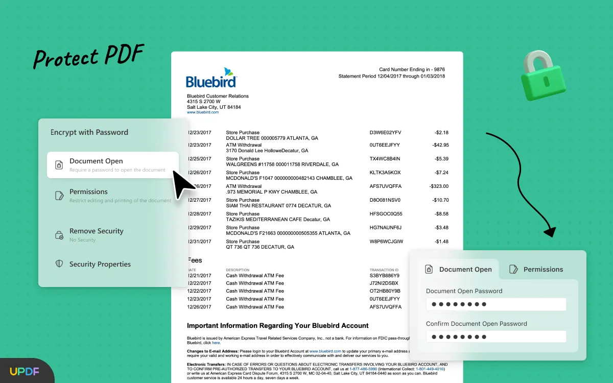 protect bank statements using updf