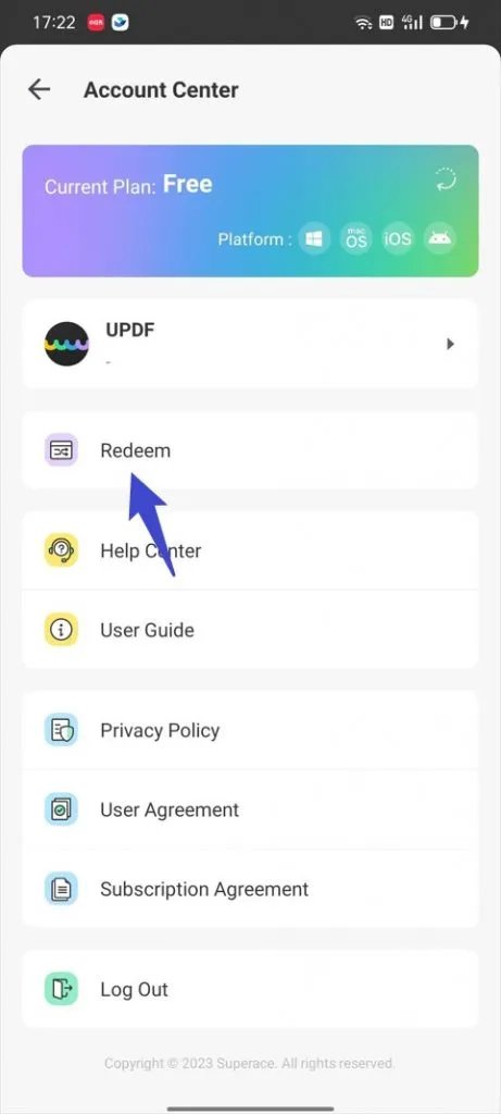 redeem updf on android