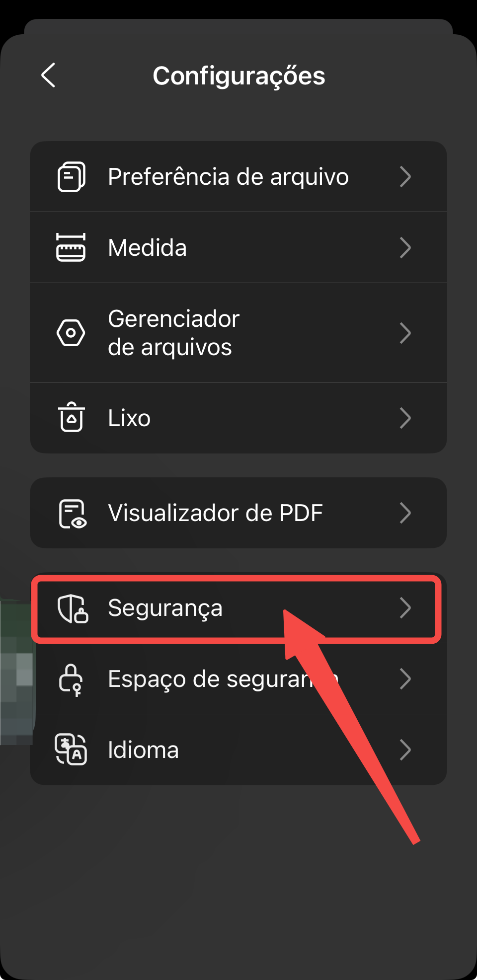 acessar a opção de configurações