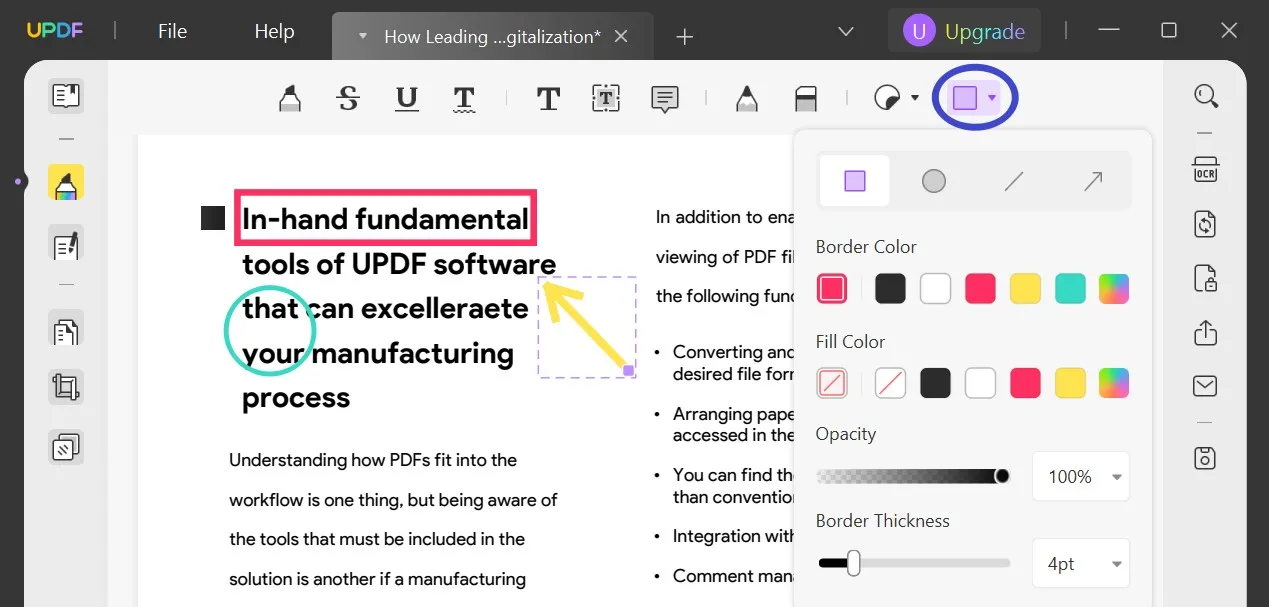 add shape to pdf with UPDF