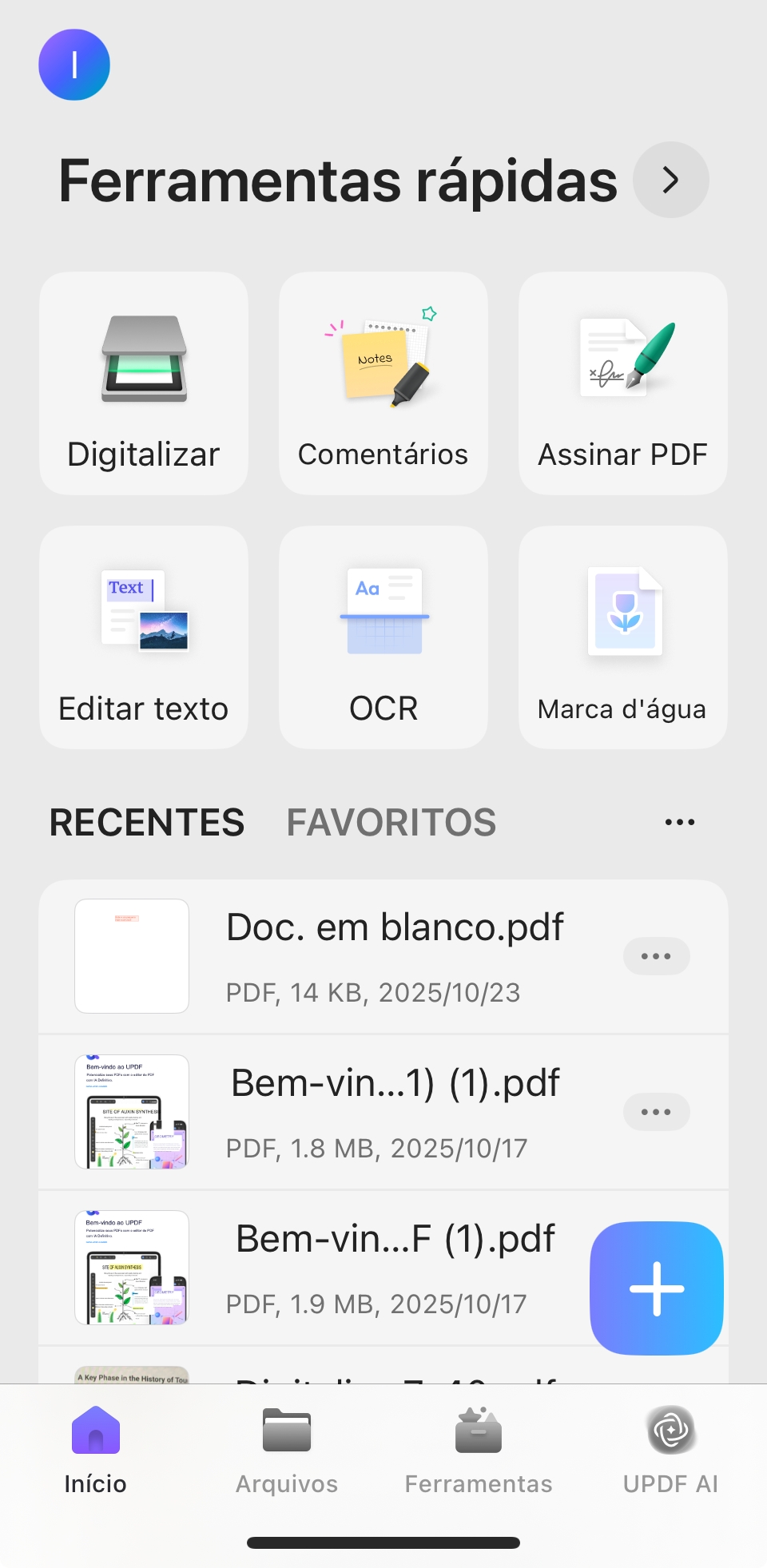 ferramentas rápidas do updf no iphone