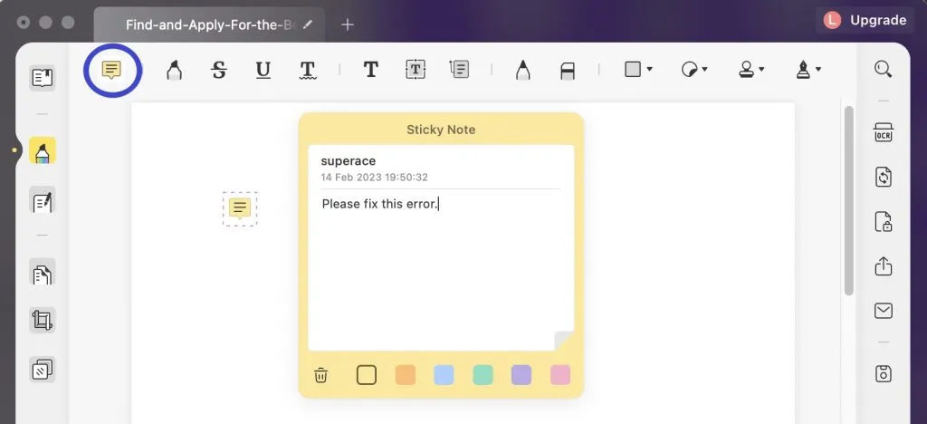 add sticky note to pdf on mac