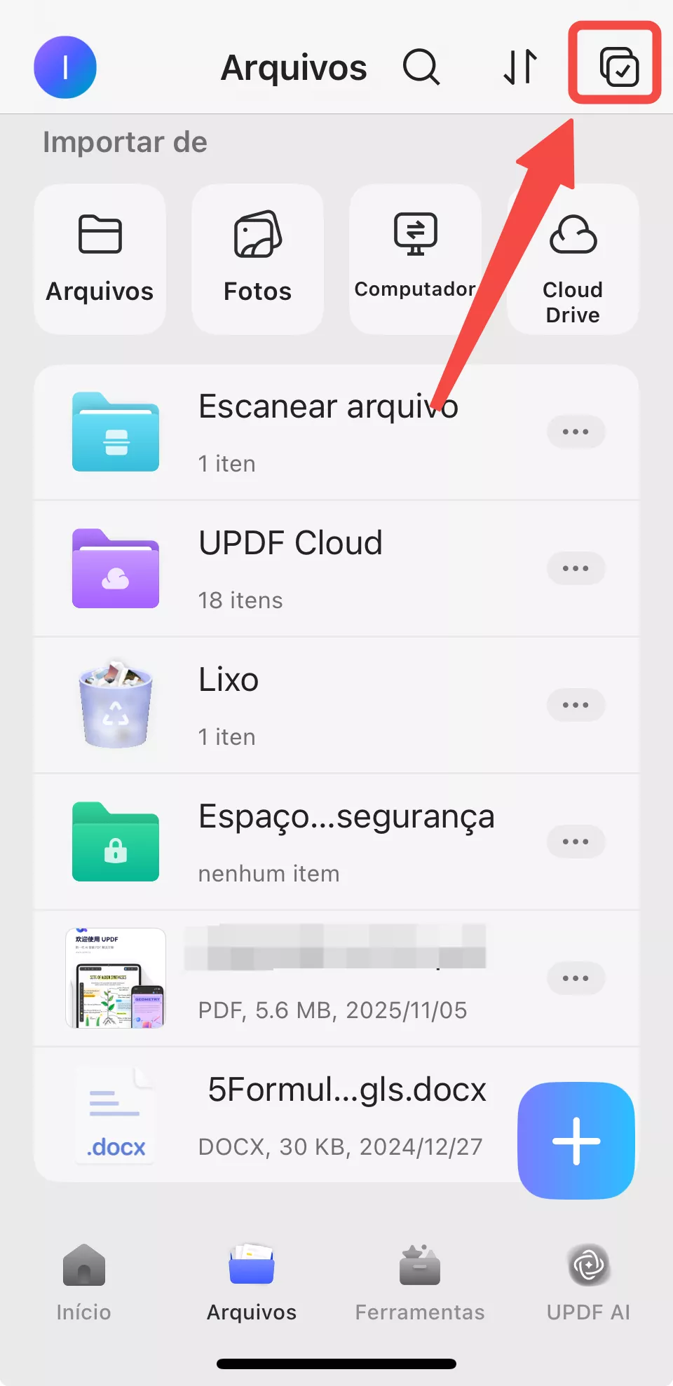 toque no ícone da caixa de seleção