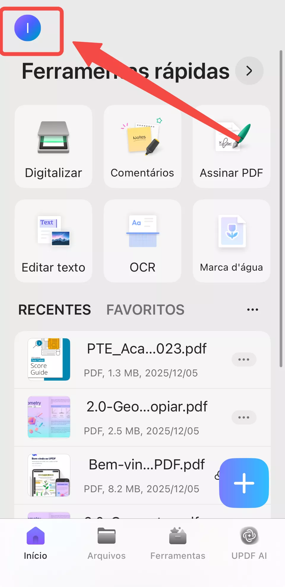 acessar a opção de configurações