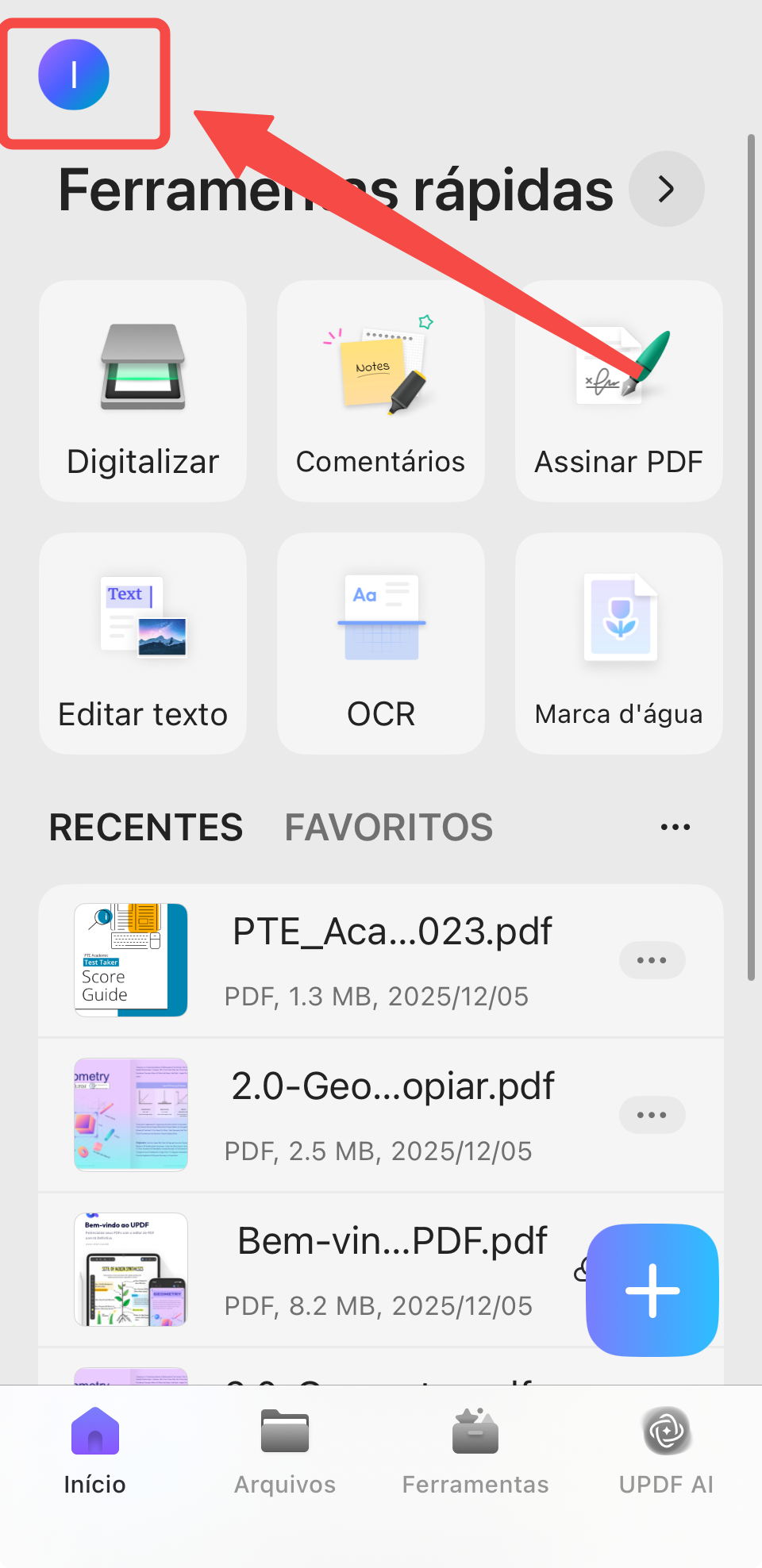 adicionar arquivos ao espaço de segurança a partir das configurações