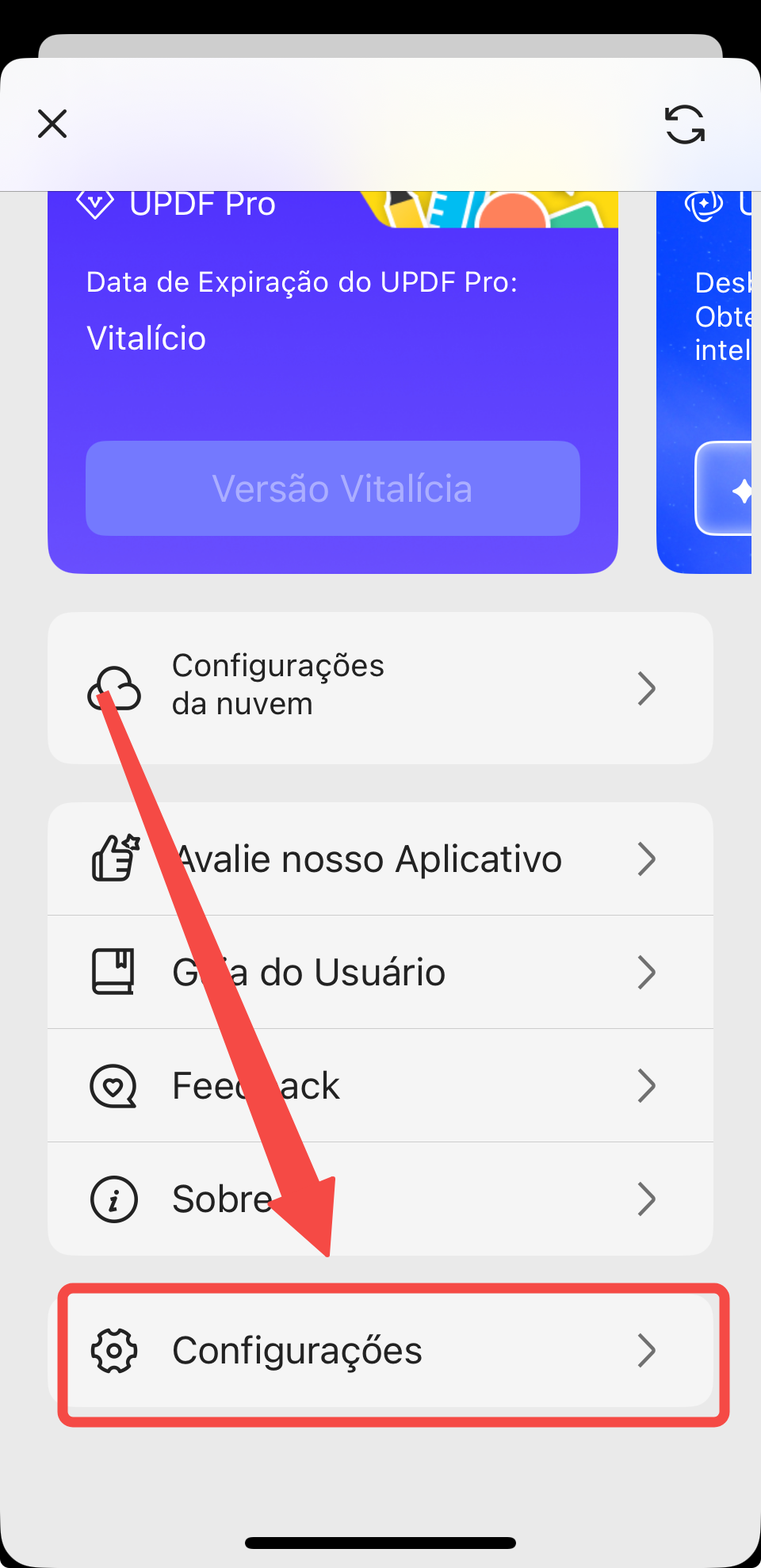 acessar a opção de configurações