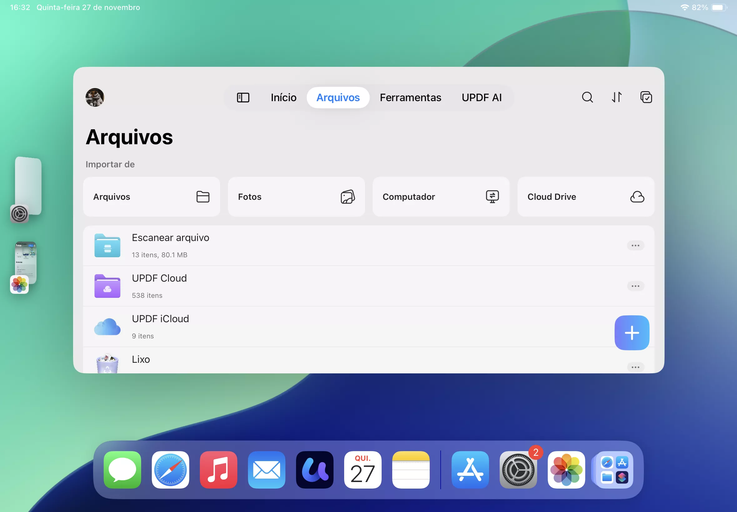 organizador visual no multitarefa e gestos