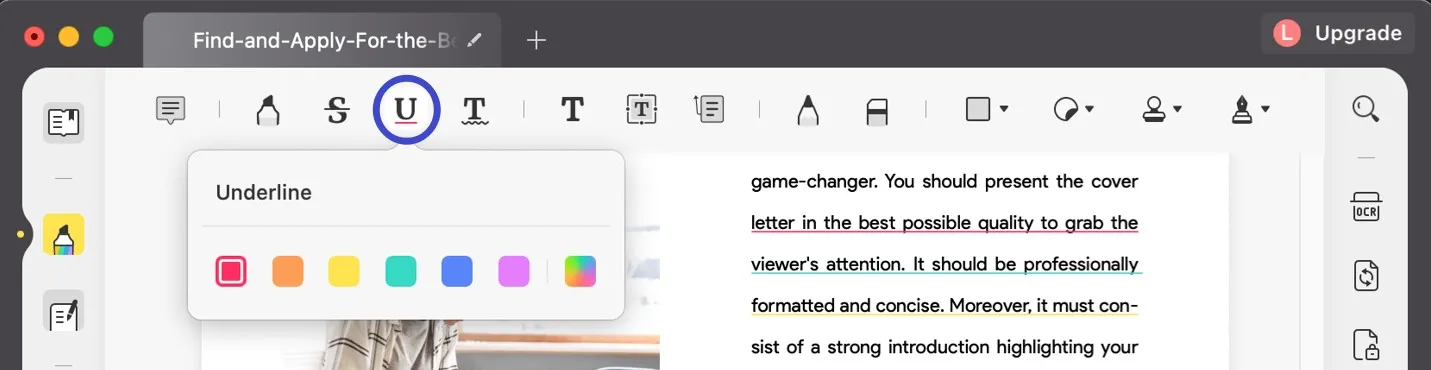 underline text on mac with updf