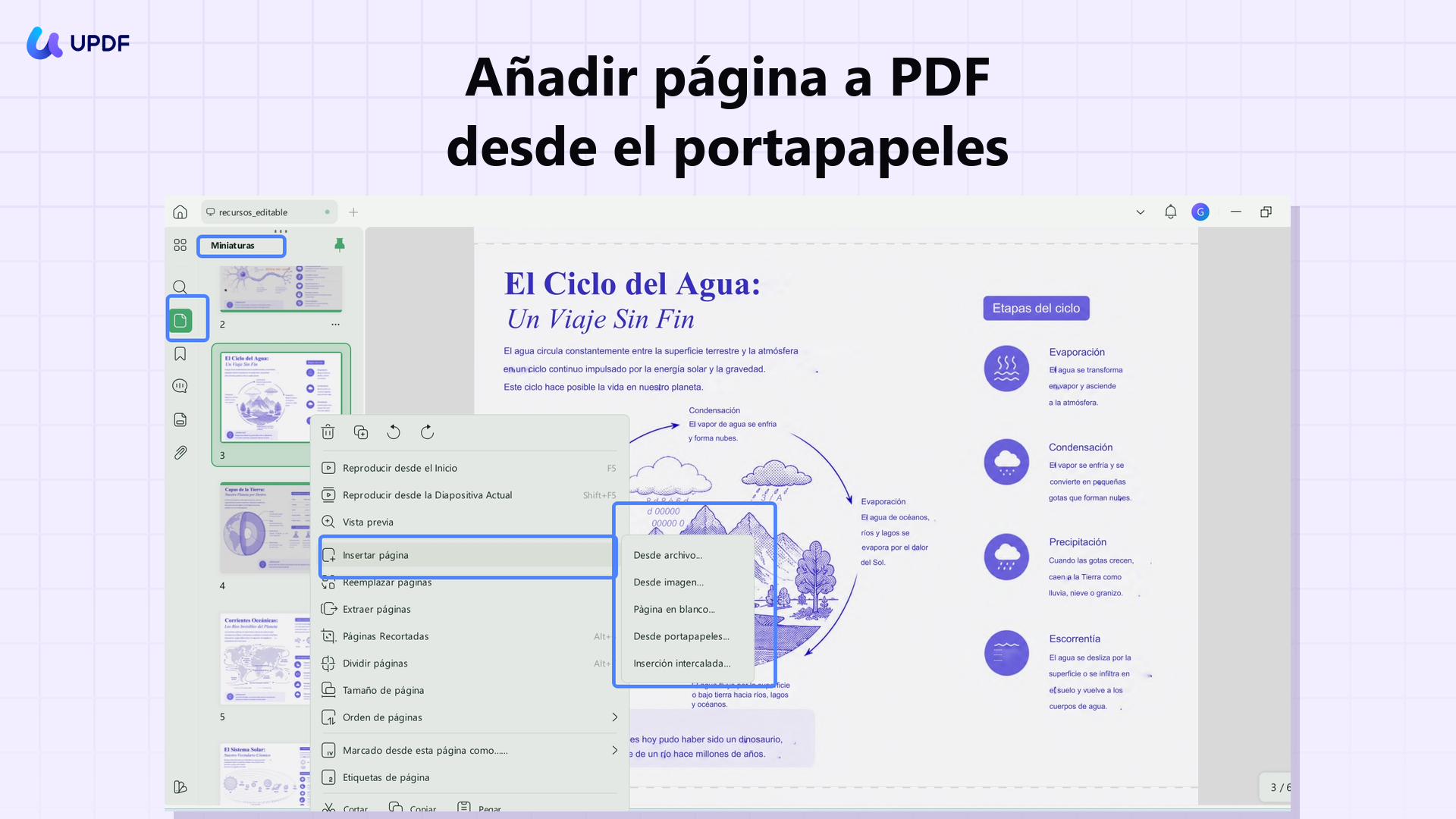insertar una página haciendo clic derecho en la miniatura