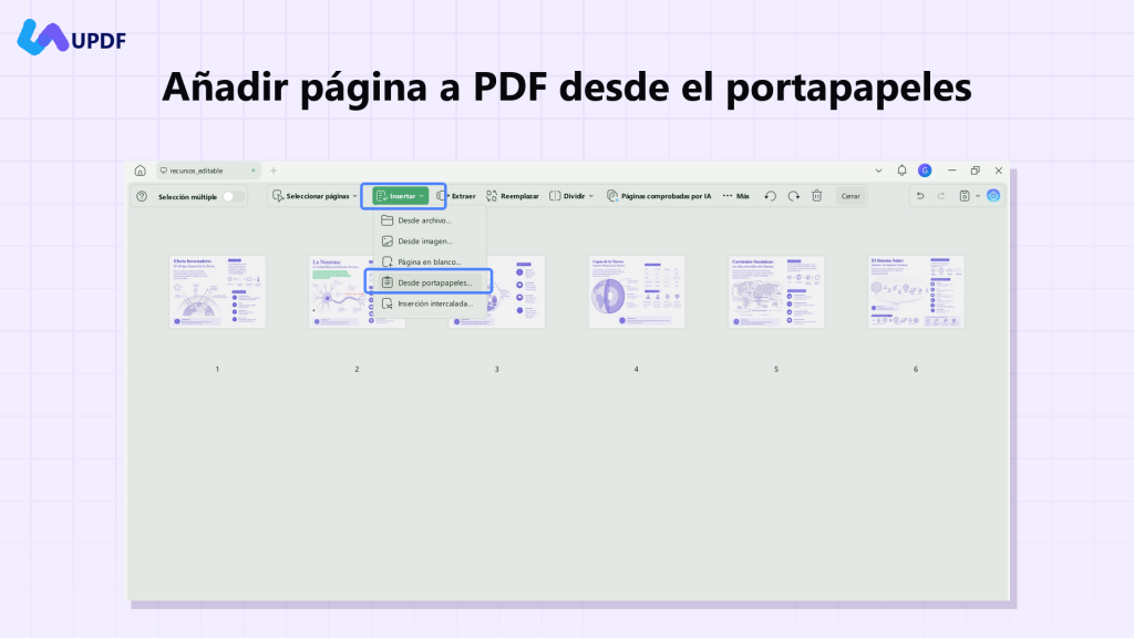 insertar páginas desde el portapapeles