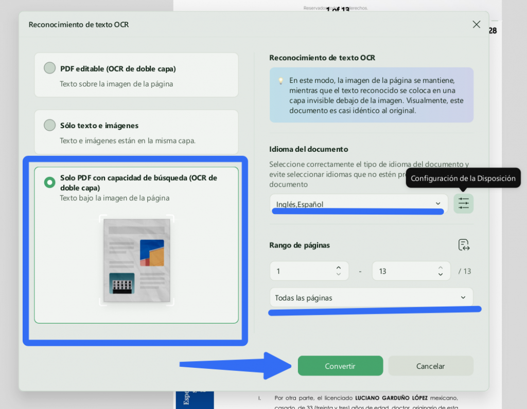 Configurar el idioma y las páginas del OCR en UPDF