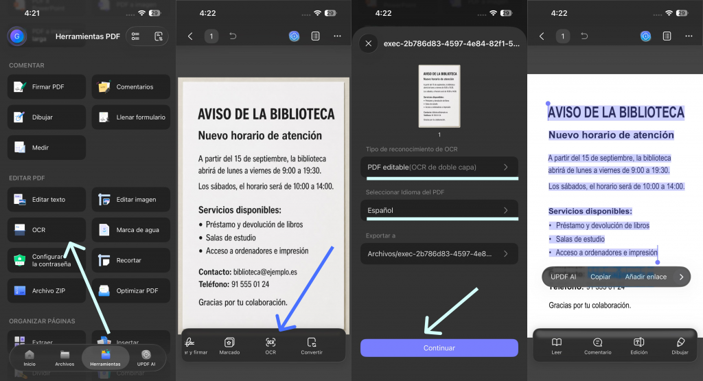 Aplicación del OCR de UPDF en iPhone y Android