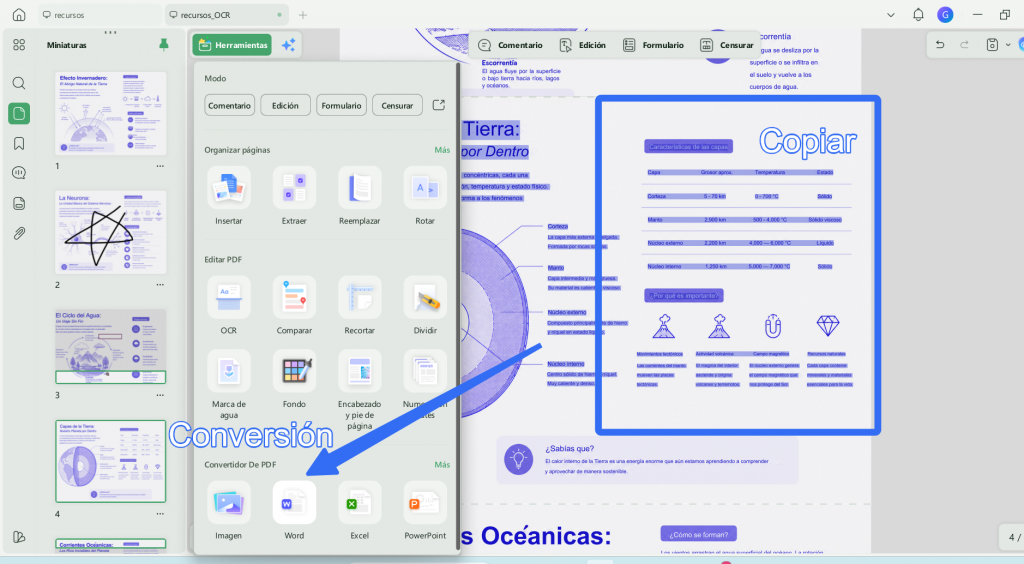 Copiar texto después de aplicar OCR a un PDF escaneado