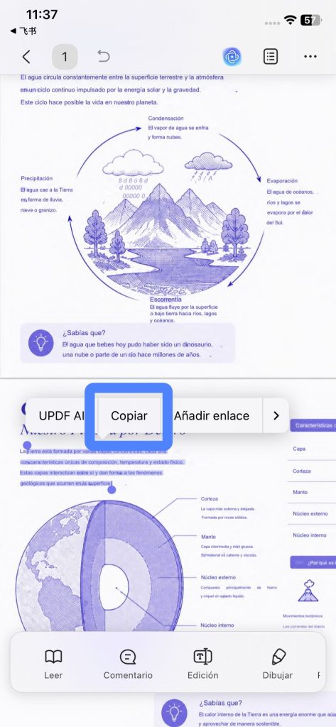 copiar texto de un PDF en iPhone