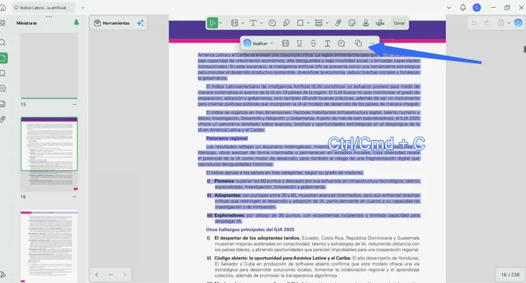 Selección de un fragmento de texto en un PDF normal con UPDF