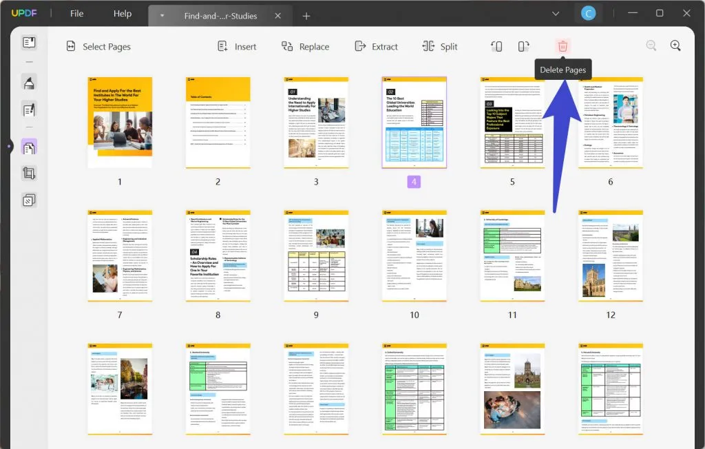 delete pages in pdf with UPDF