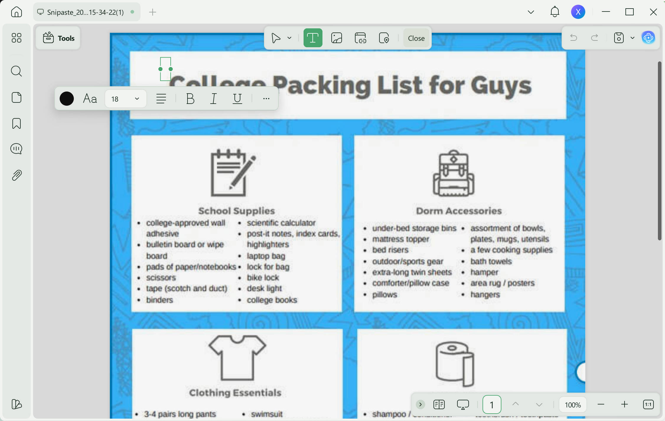 Edit college packing list for boys with UPDF