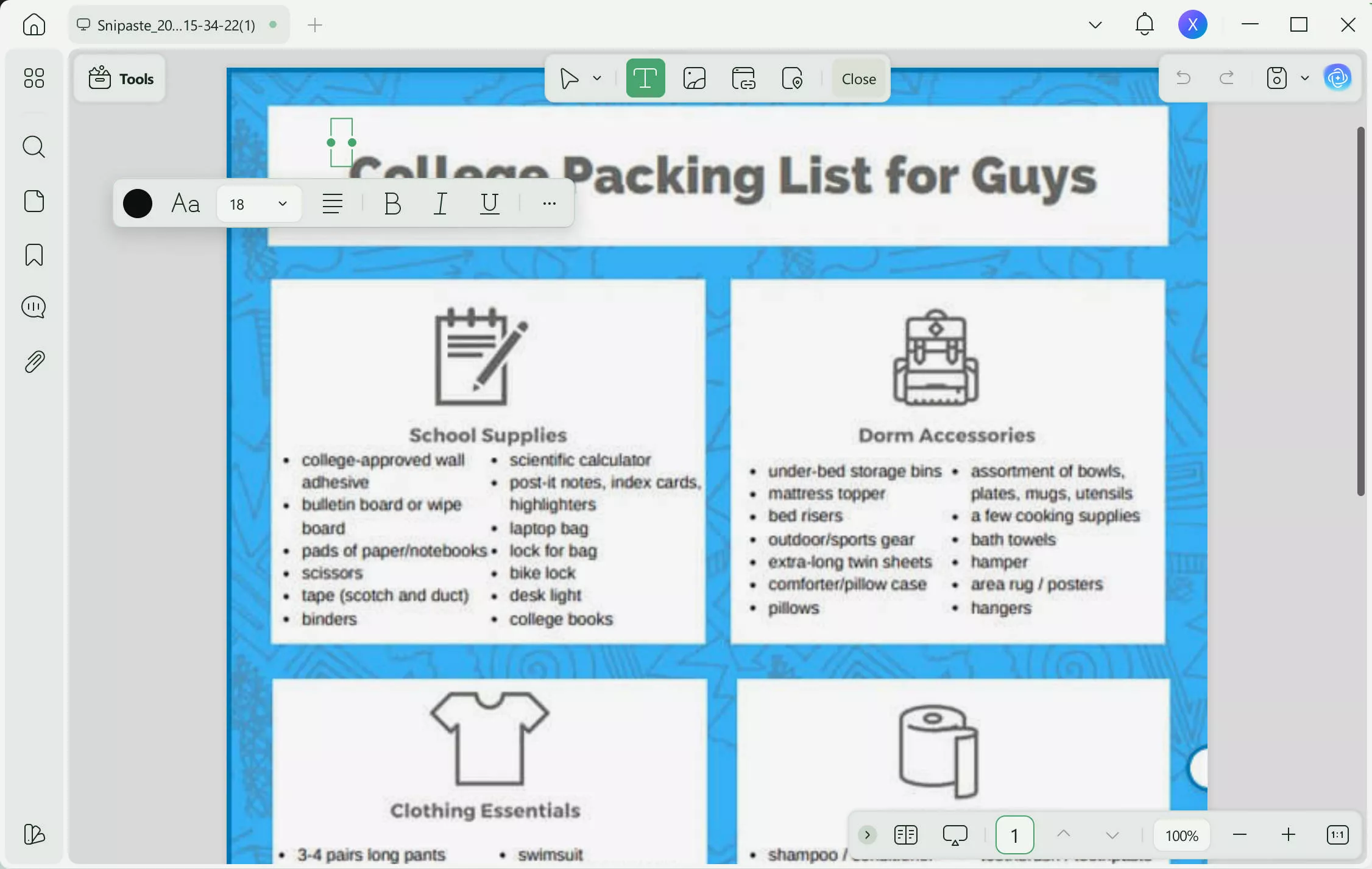 Edit college packing list for boys with UPDF