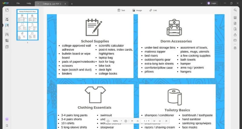 Edit college packing list with UPDF