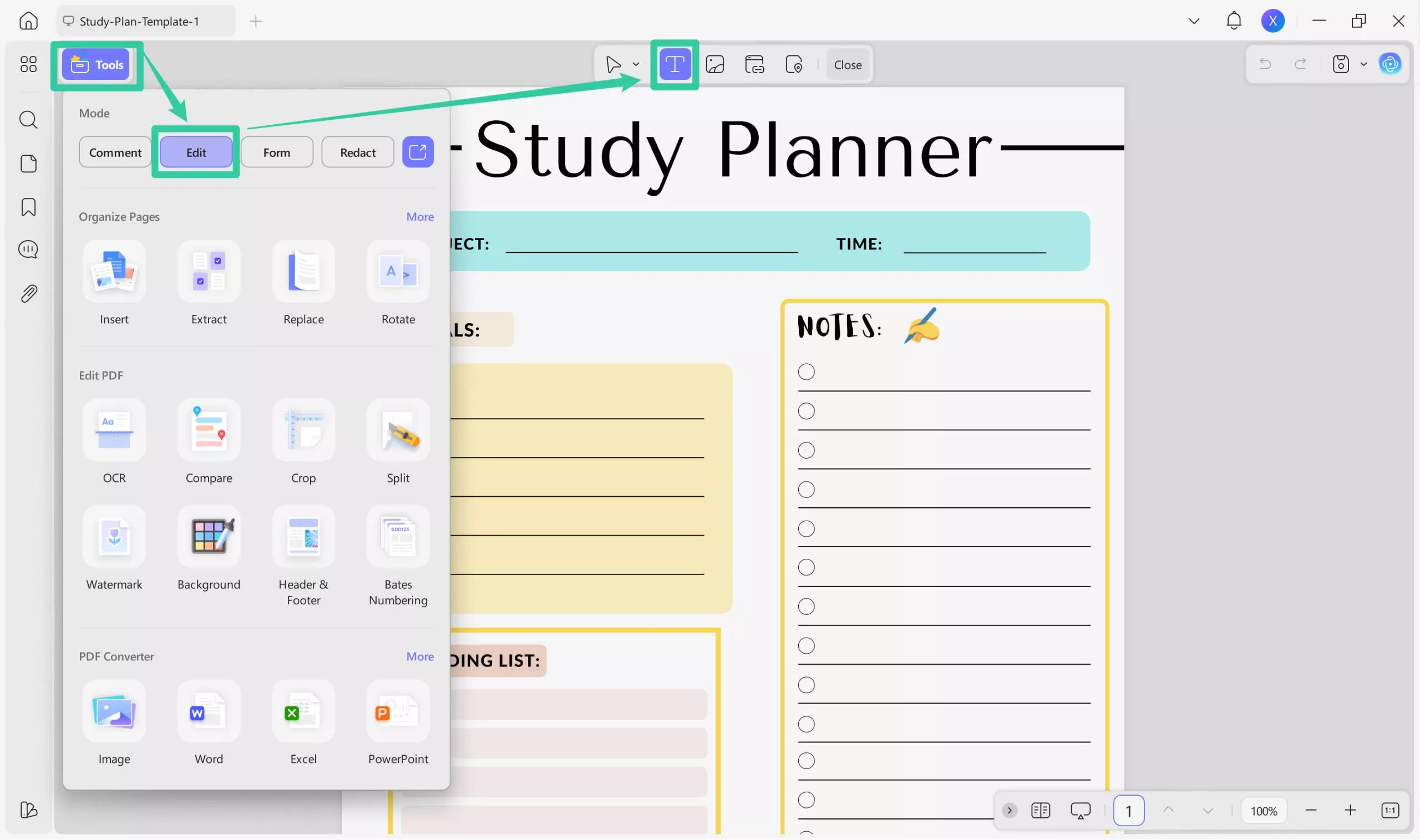 edit study planner updf on windows