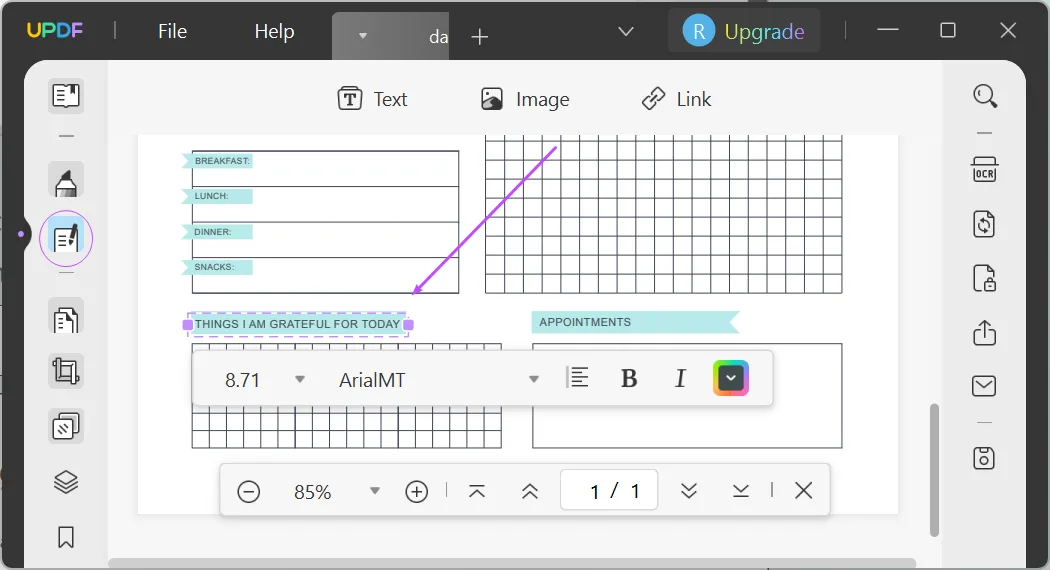 Edit digital planner in UPDF