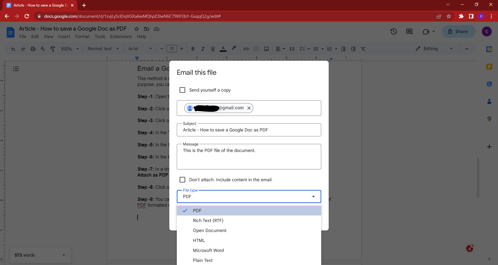 convertir google doc en pdf