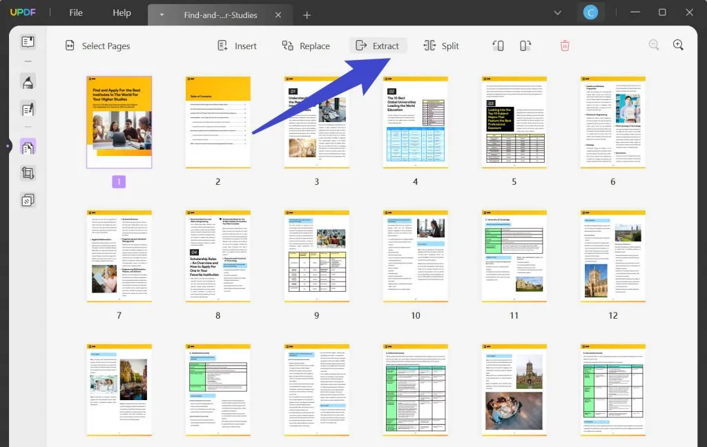 extract pages in updf